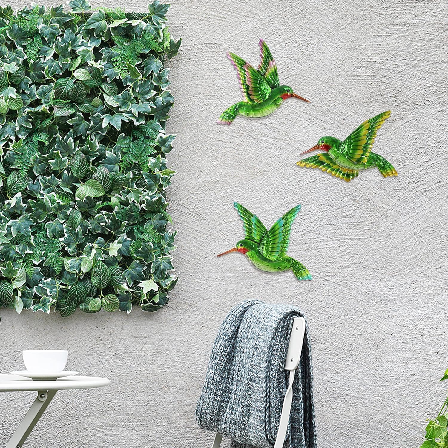 J-Fly Glass Hummingbird Wall Art Outdoor Hummingbird Decor Metal Fence Decorative Hummingbird