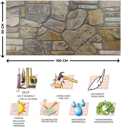 Dundee Deco 3D Wall Panels - Cladding, Grey Gold Stone Look Wall Paneling, Styrofoam Facing for