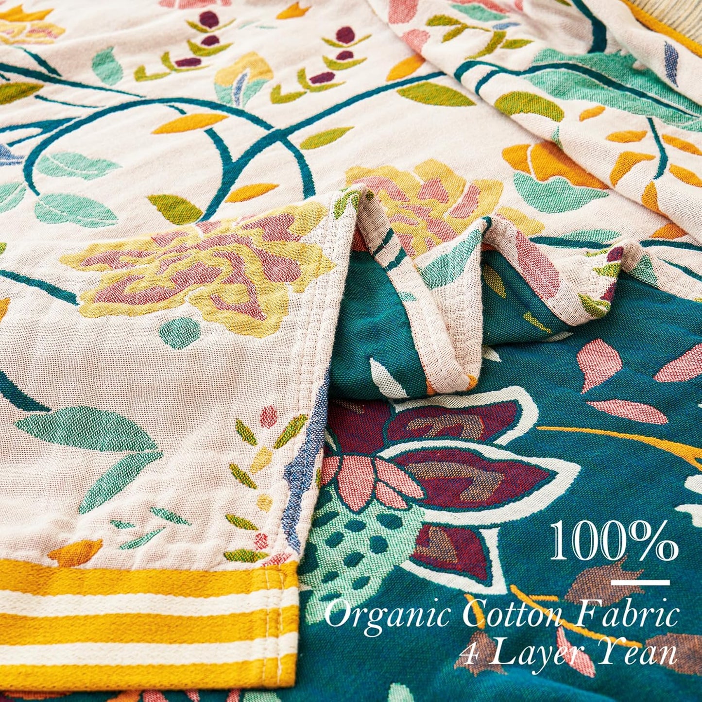 Boho Throw Blanket, 100% Organic Cotton Breathable Ultra Soft 91" x 98" Bed Quilt Throw - All