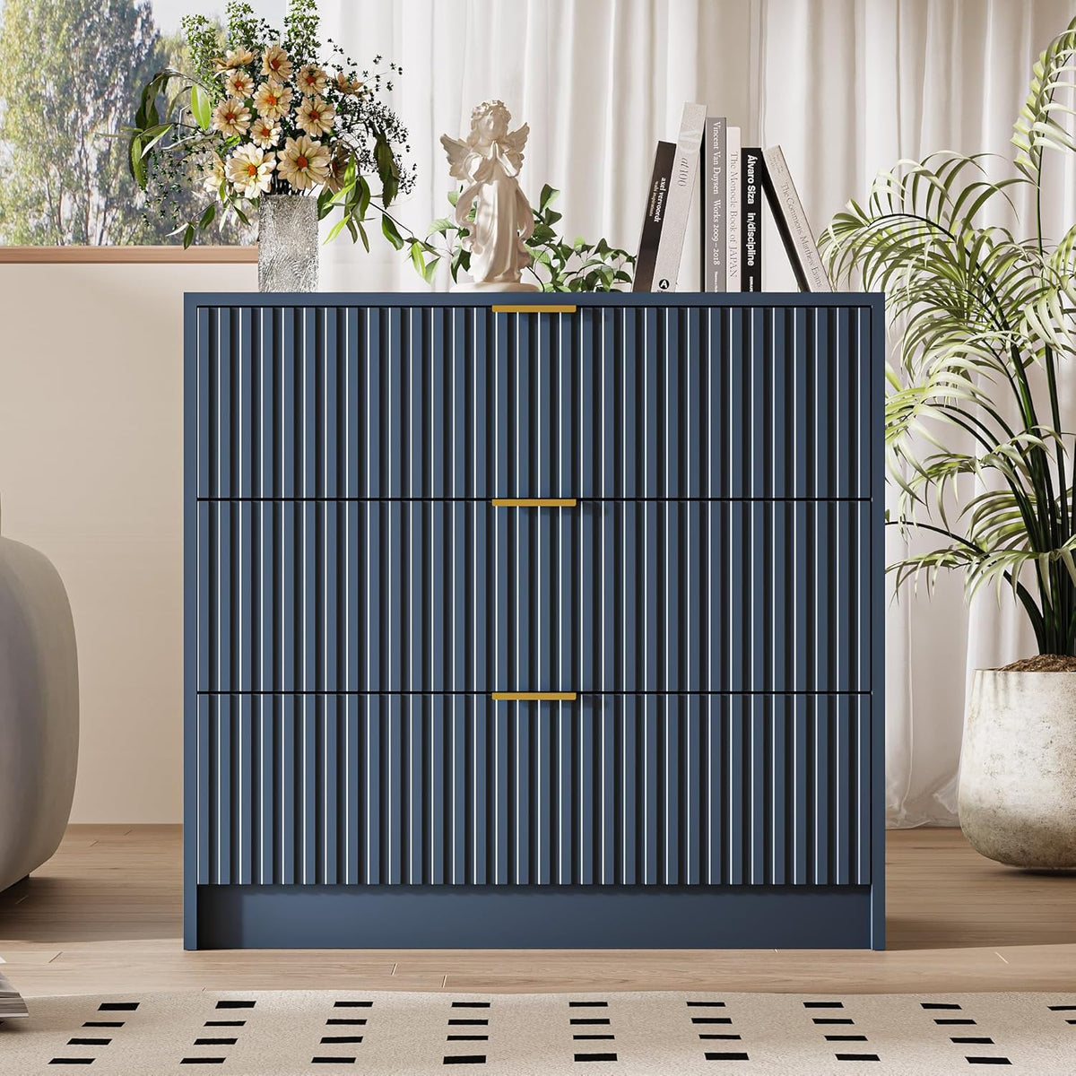 Fluted Dresser for Bedroom, 32 Inch Wide Nightstand with Large Drawer, 3 Drawer End Table for