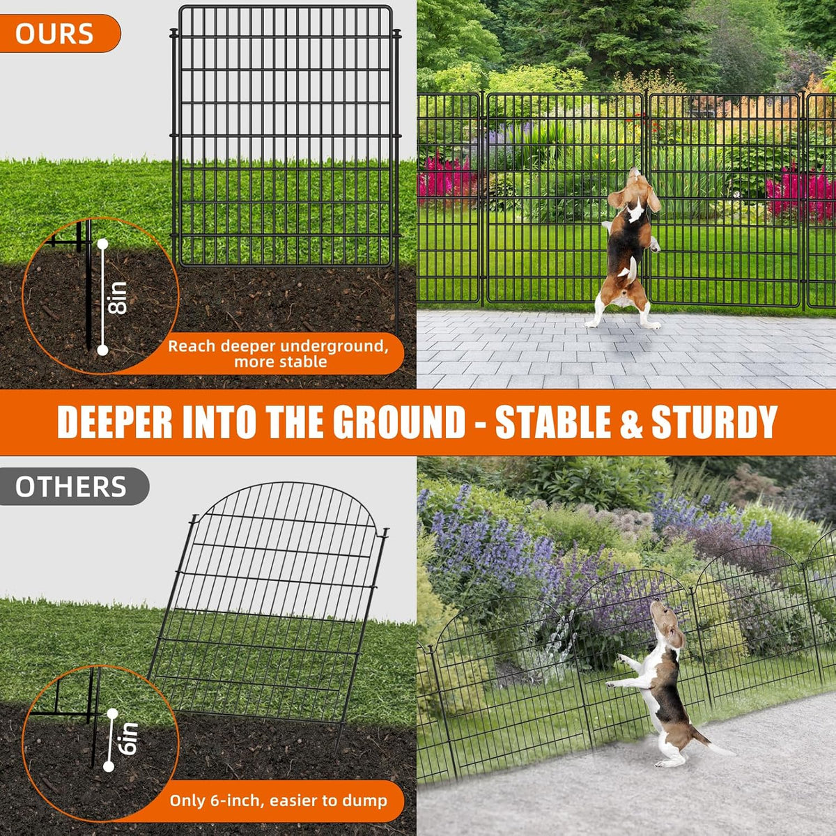 10 Panels No Dig Fence with Gate, 32 in(H) X 24 ft(L) Garden Decorative Fence Animal Barrier for