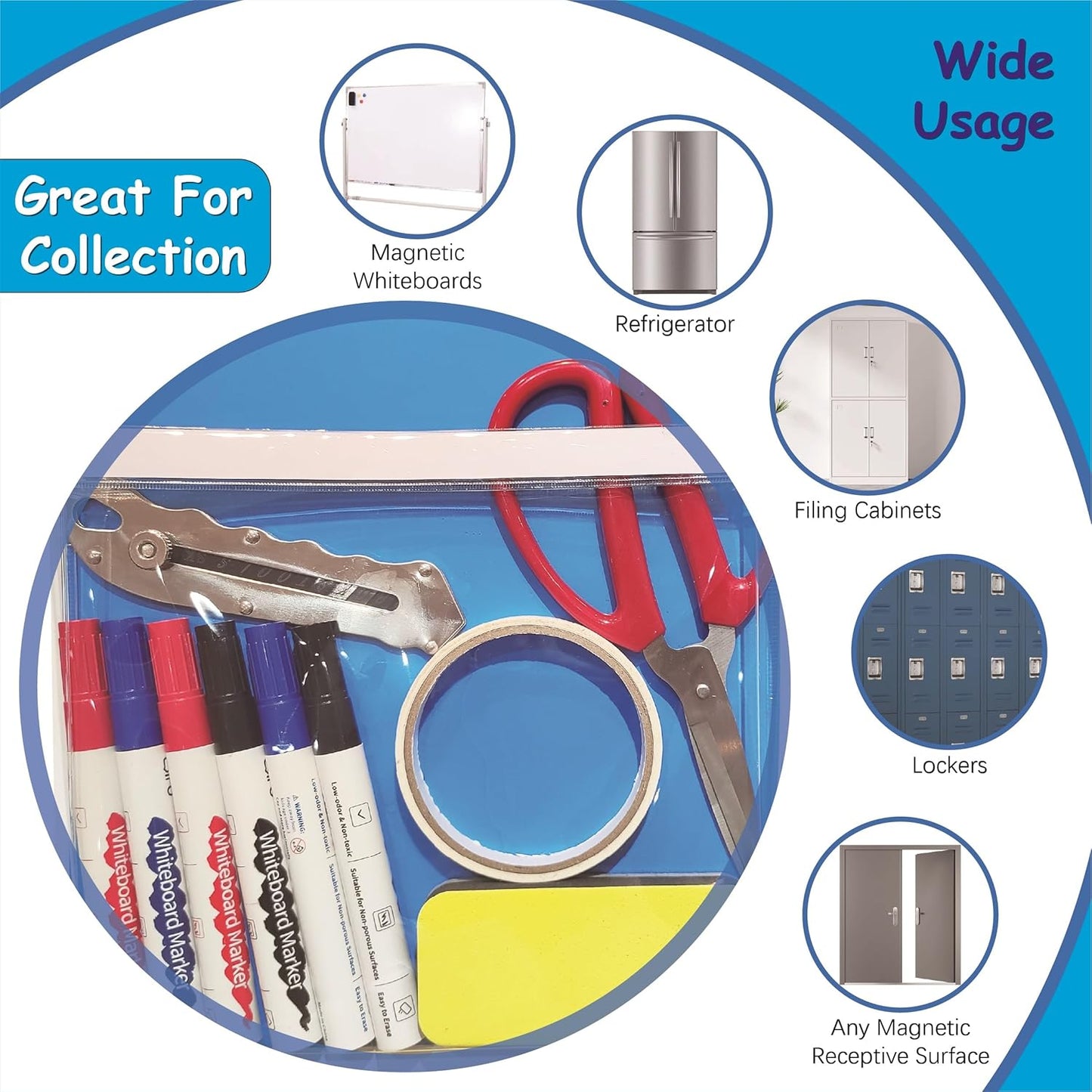 Magnetic Pocket 4 Pack – Self-Adhesive Magnetic Storage Pouch for Documents, Notes & Tools, Strong