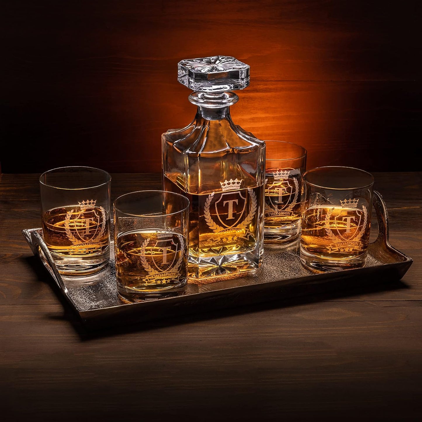 Gifts Inscribed Personalized Whiskey Decanter Set - Engraved Whiskey Decanter Bottle & Set of 4