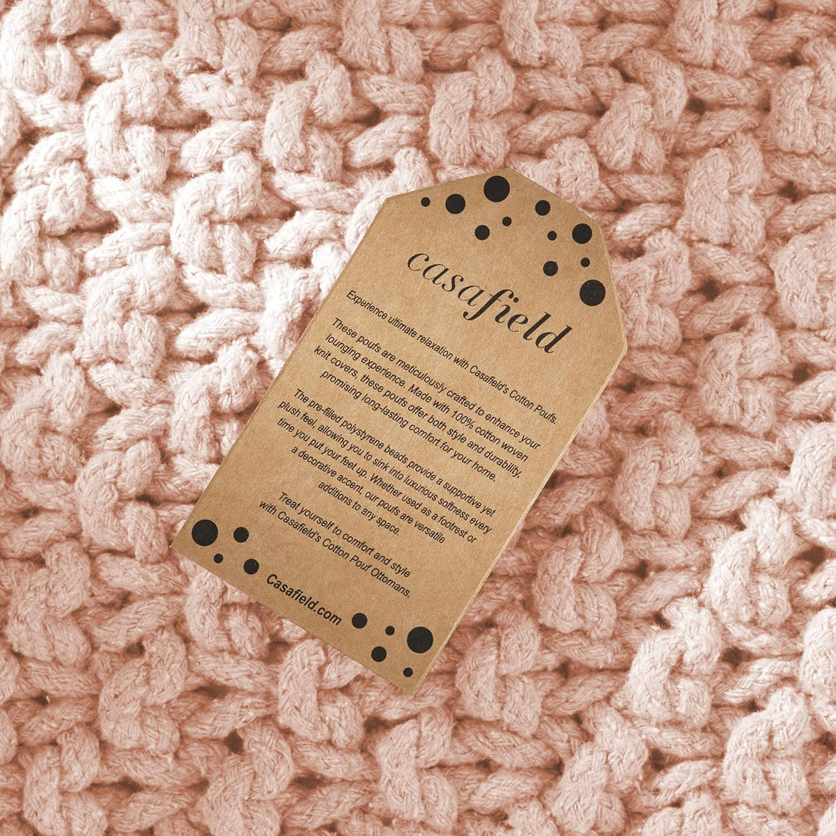 Casafield Square Pouf Ottoman, Light Pink 18.5" W x 18.5" D x 14.5" H Cotton Knit Foot Stool - Boho