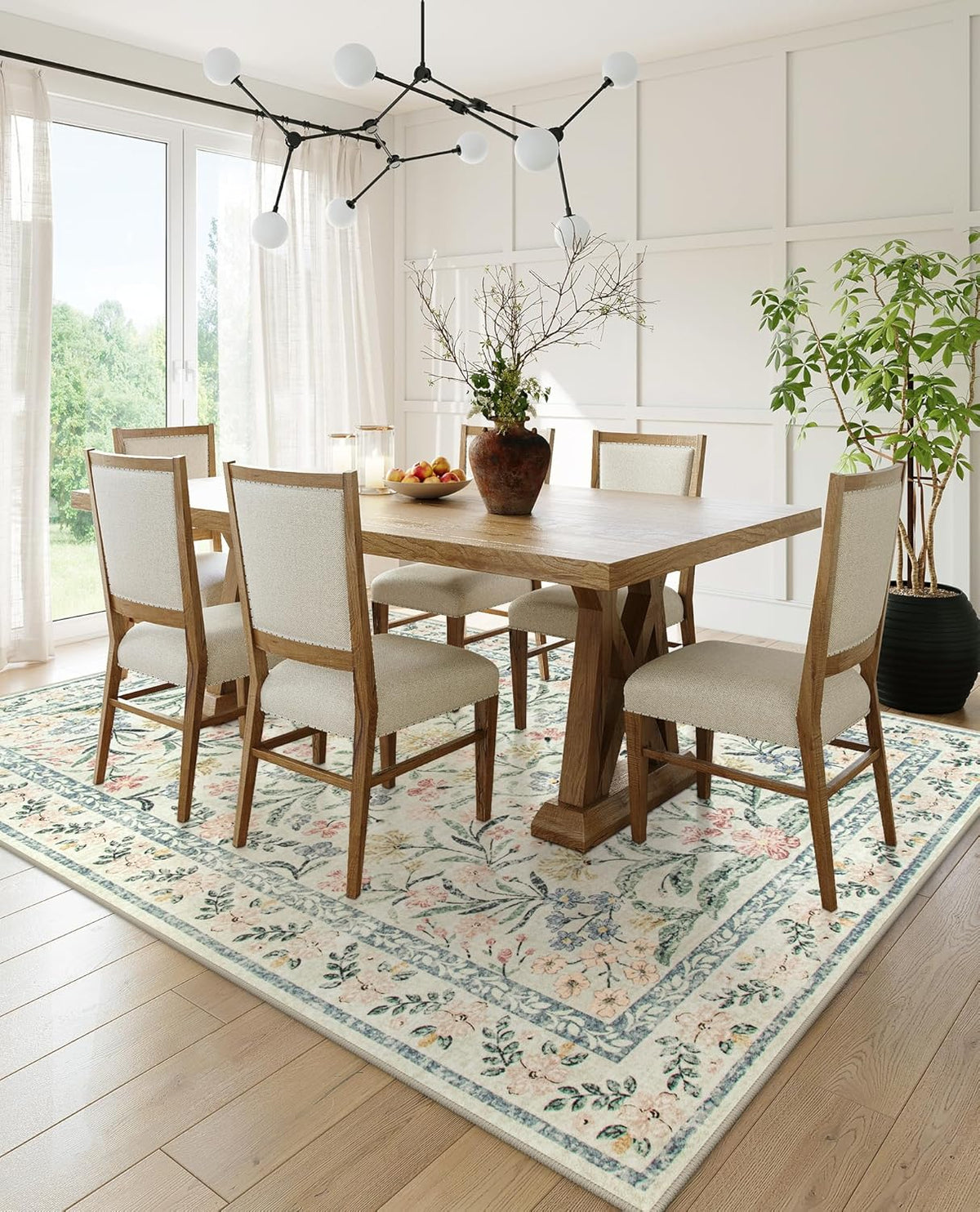 Wonnitar Large Washable 8x10 Rug, Boho Living Room Rug 8 x 10, Soft Floral Carpet for Bedroom Non