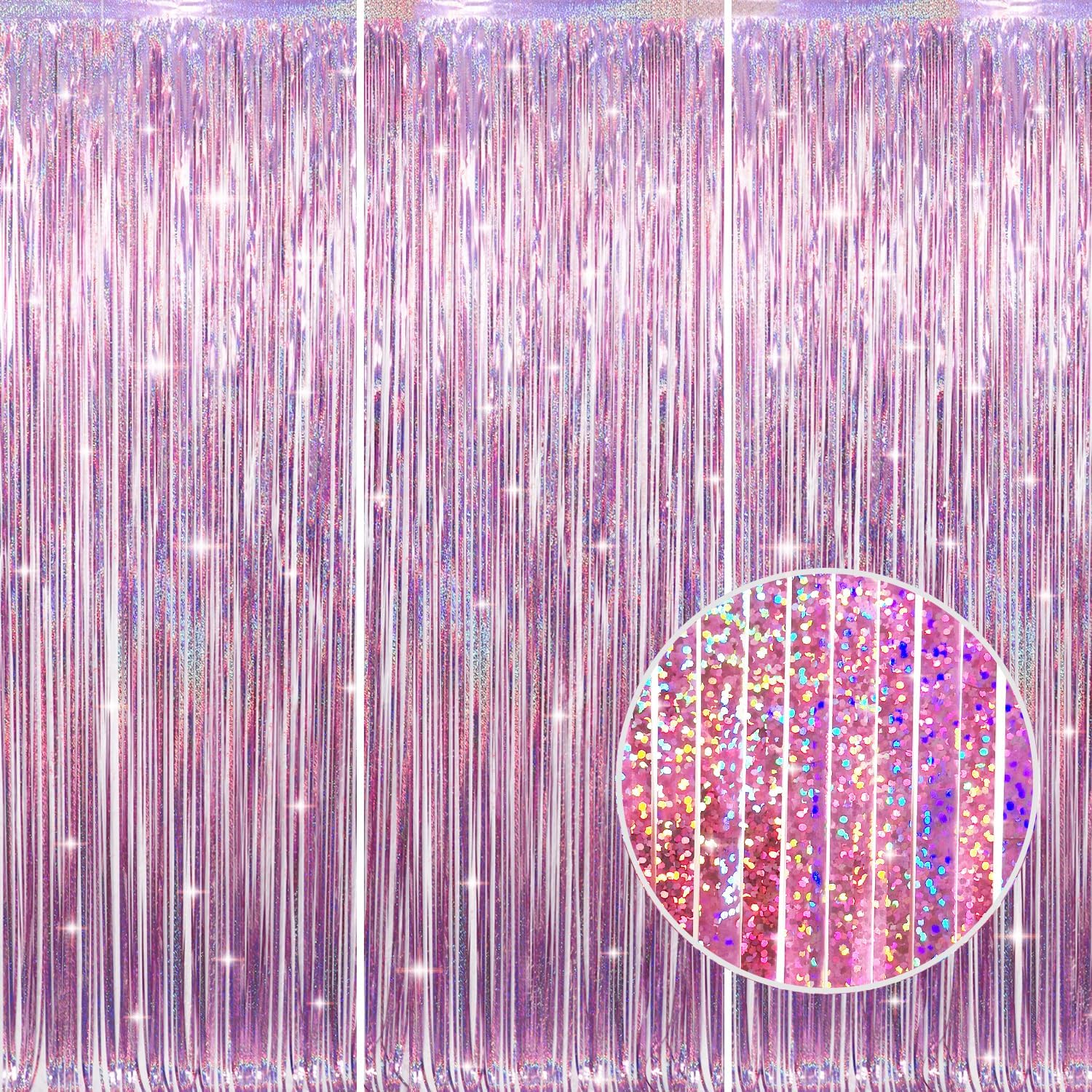 GOER 3.2 ft x 8.2 ft Metallic Tinsel Foil Fringe Curtains Party Photo Backdrop Party Streamers for