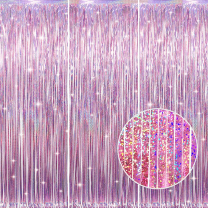 GOER 3.2 ft x 8.2 ft Metallic Tinsel Foil Fringe Curtains Party Photo Backdrop Party Streamers for