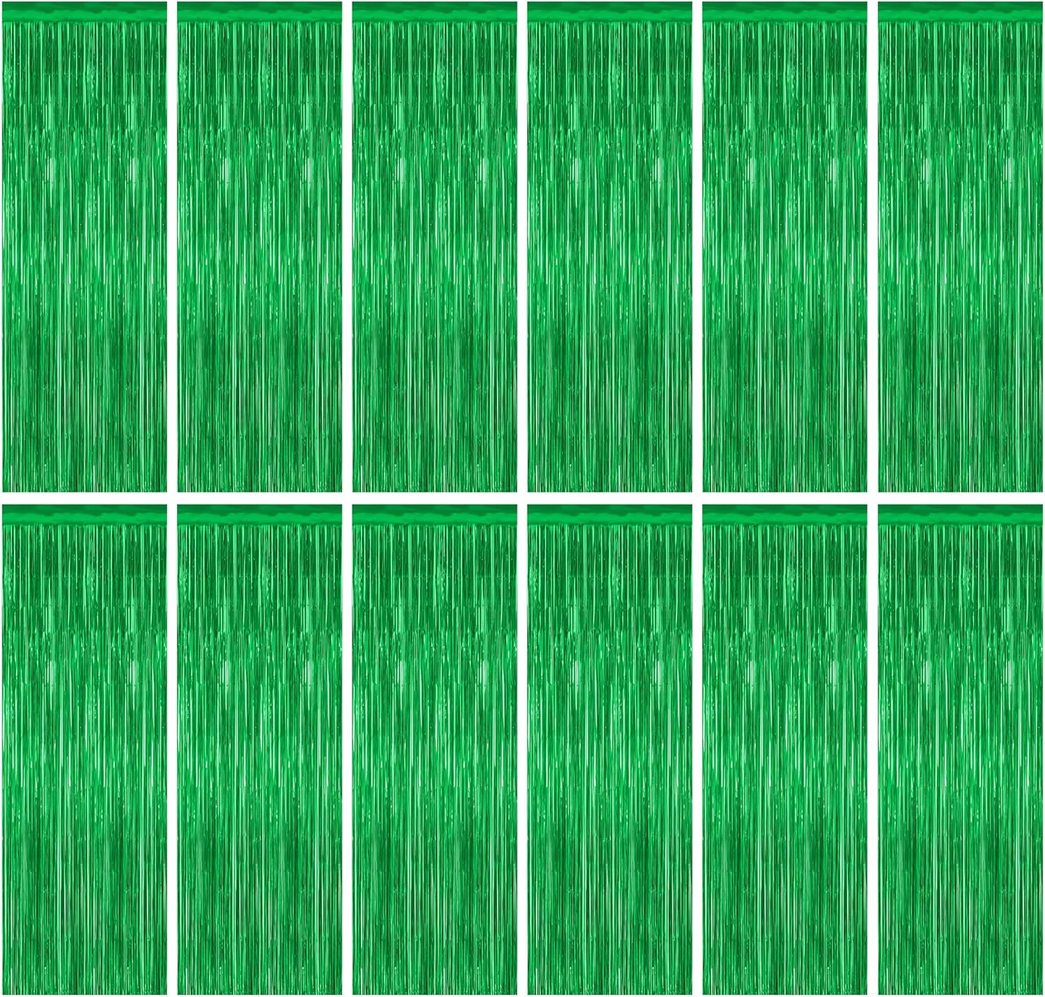 12 Pack Party Decorations, 3.28 FT x 7.05 FT Green Streamer, Metallic Birthday Backdrop Foil Fringe