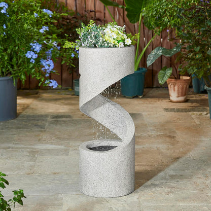 Glitzhome Decorative Tiered Outdoor Water Fountain with LED Light, Curved Waterfall Fountain with