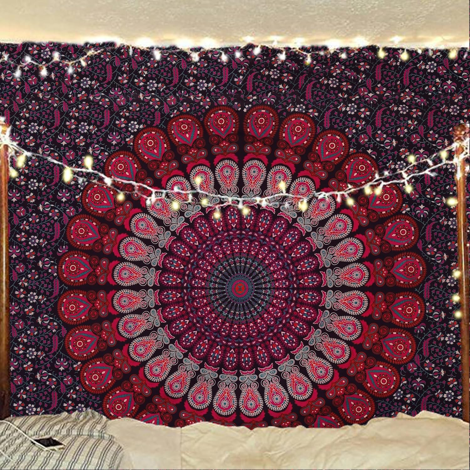 Bless International Handmade Indian hippie Bohemian Psychedelic Peacock Mandala Wall hanging