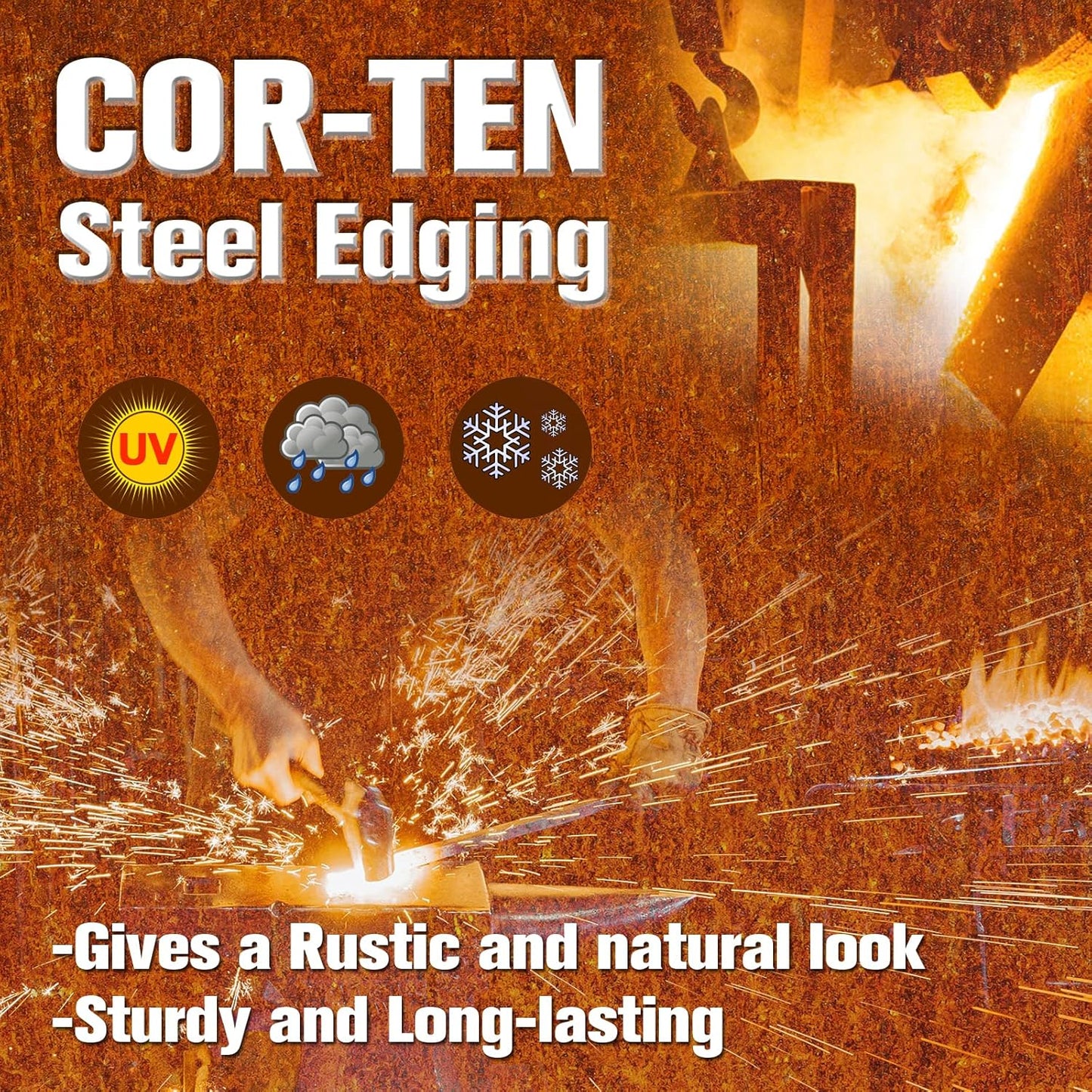 Worth Garden 6 Pack Pre-Rusted Cor-Ten Steel Landscape Edging - 40" L x 5.5" H Each (20ft Total)