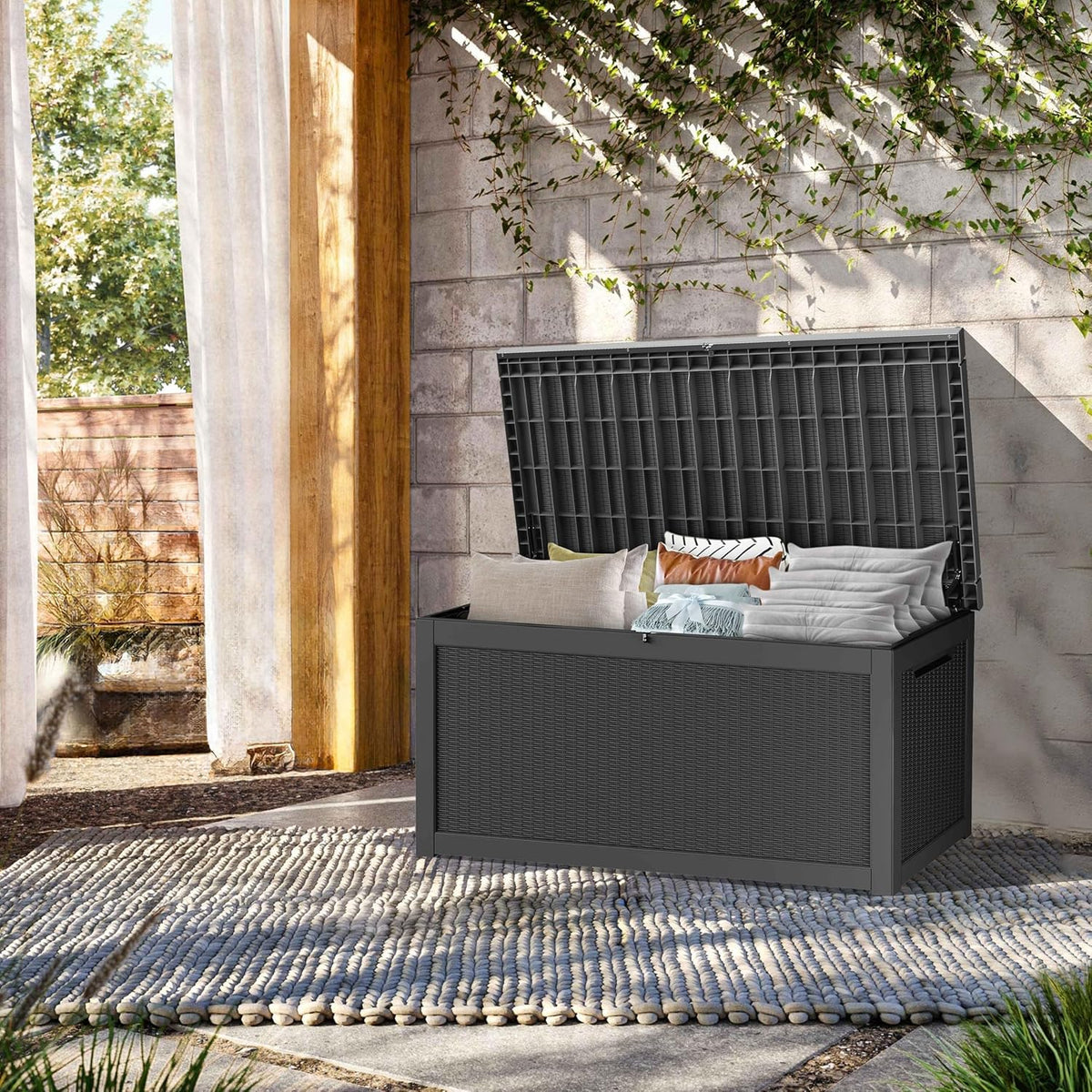 320 Gallon Lockable Resin Deck Box, Waterproof & UV-Resistant Outdoor Storage Box for Outdoor