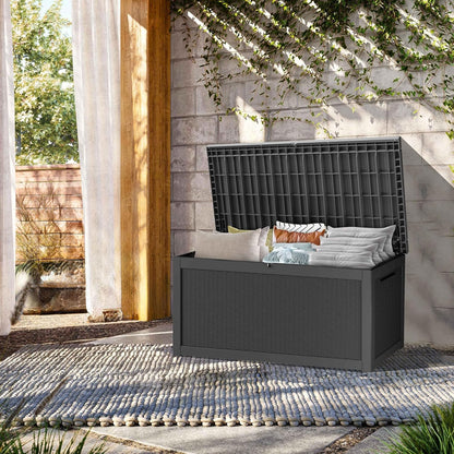 320 Gallon Lockable Resin Deck Box, Waterproof & UV-Resistant Outdoor Storage Box for Outdoor