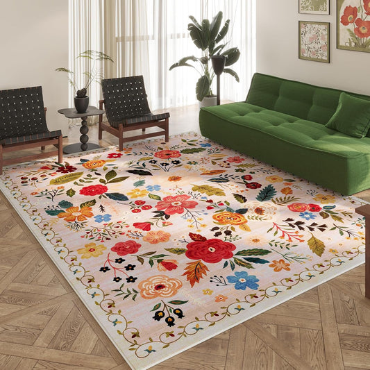 Area Rugs 8x10 Rug for Living Room Clearance Washable Boho Area Rug Non Slip Floral Vintage Low