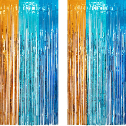 Orange Blue Party Streamers Backdrop - GREATRIL Tinsel Fringe Curtain for Blue Dogs Themed
