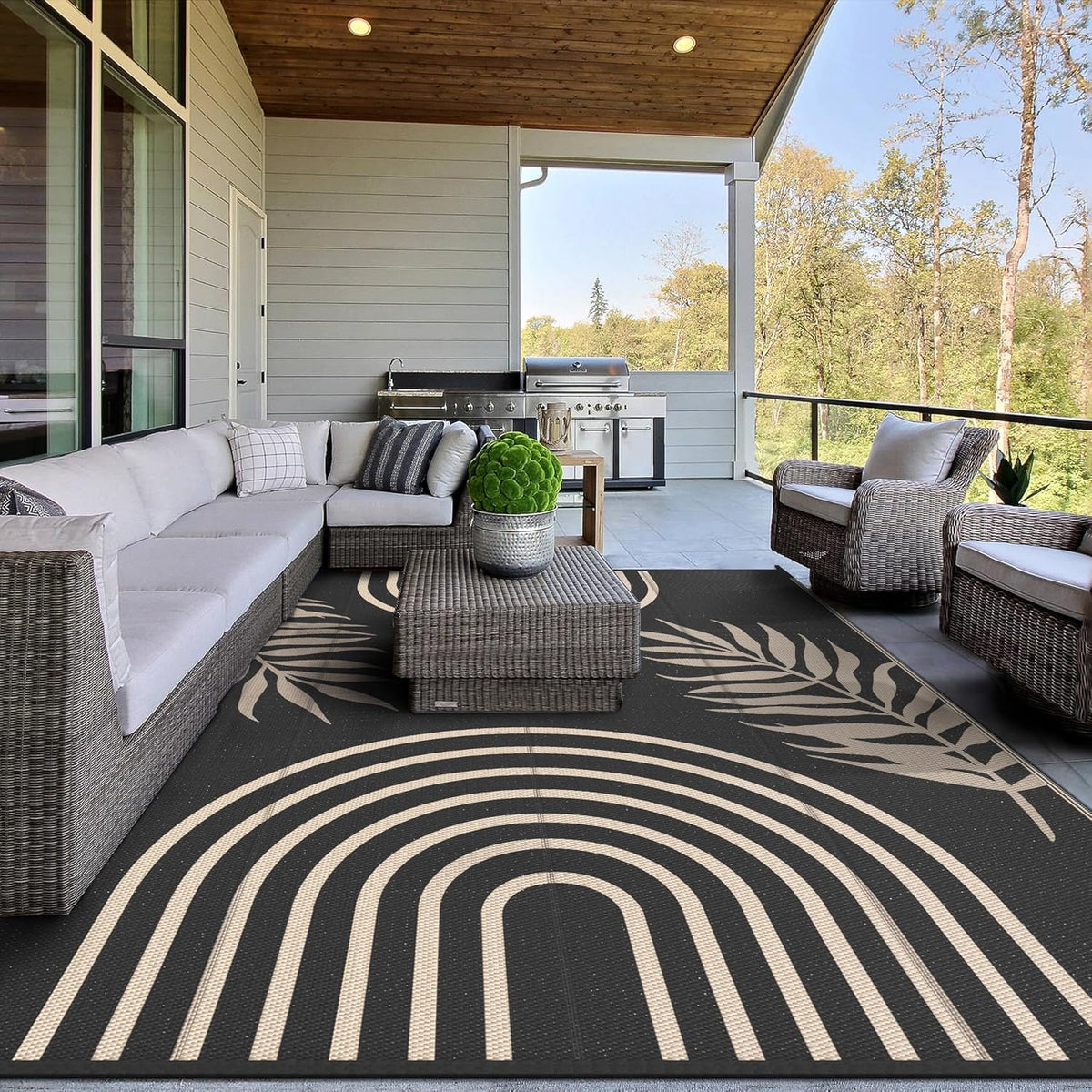 GENIMO Outdoor Rug 8' x 10' Waterproof for Patio Clearance, Reversible Lightweight Plastic Straw