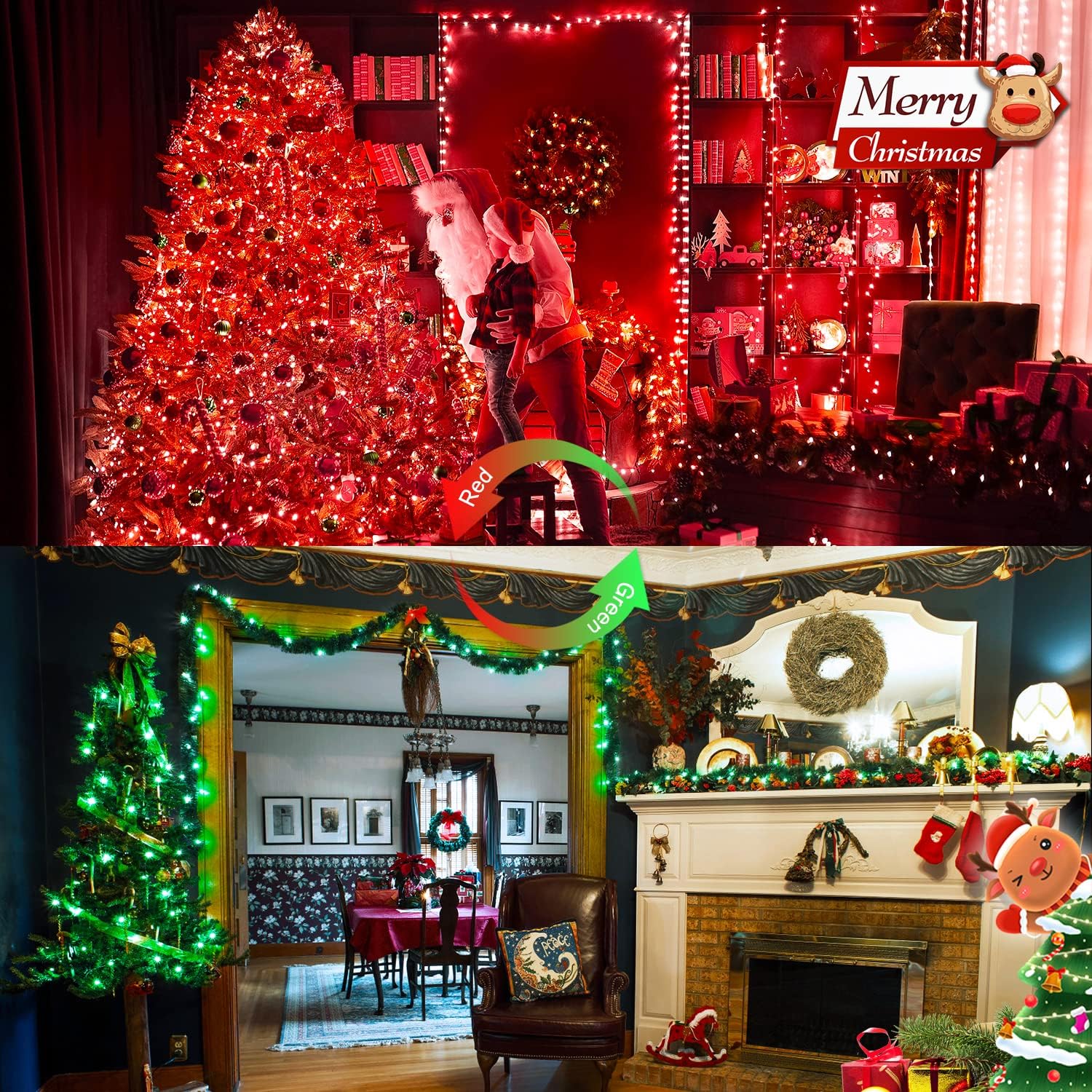 JMEXSUSS 100 LED Red & Green Christmas Lights Plug in, Christmas String Lights Indoor, 33ft