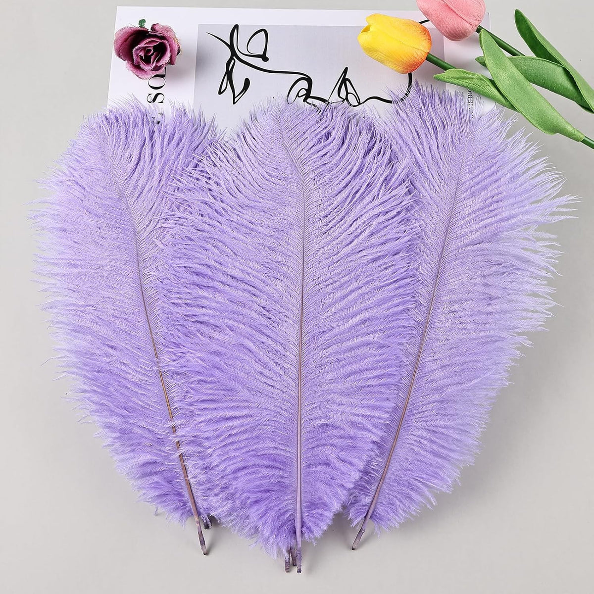 THARAHT Lavender Ostrich Feathers 12pcs Natural Bulk 10-12Inch 25cm-30cm for Crafts Wedding Party