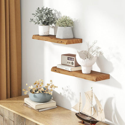 24" Floating Shelves, Live Edge Solid Elm Wood Floating Shelf, Wall Mounted Display Shelves with