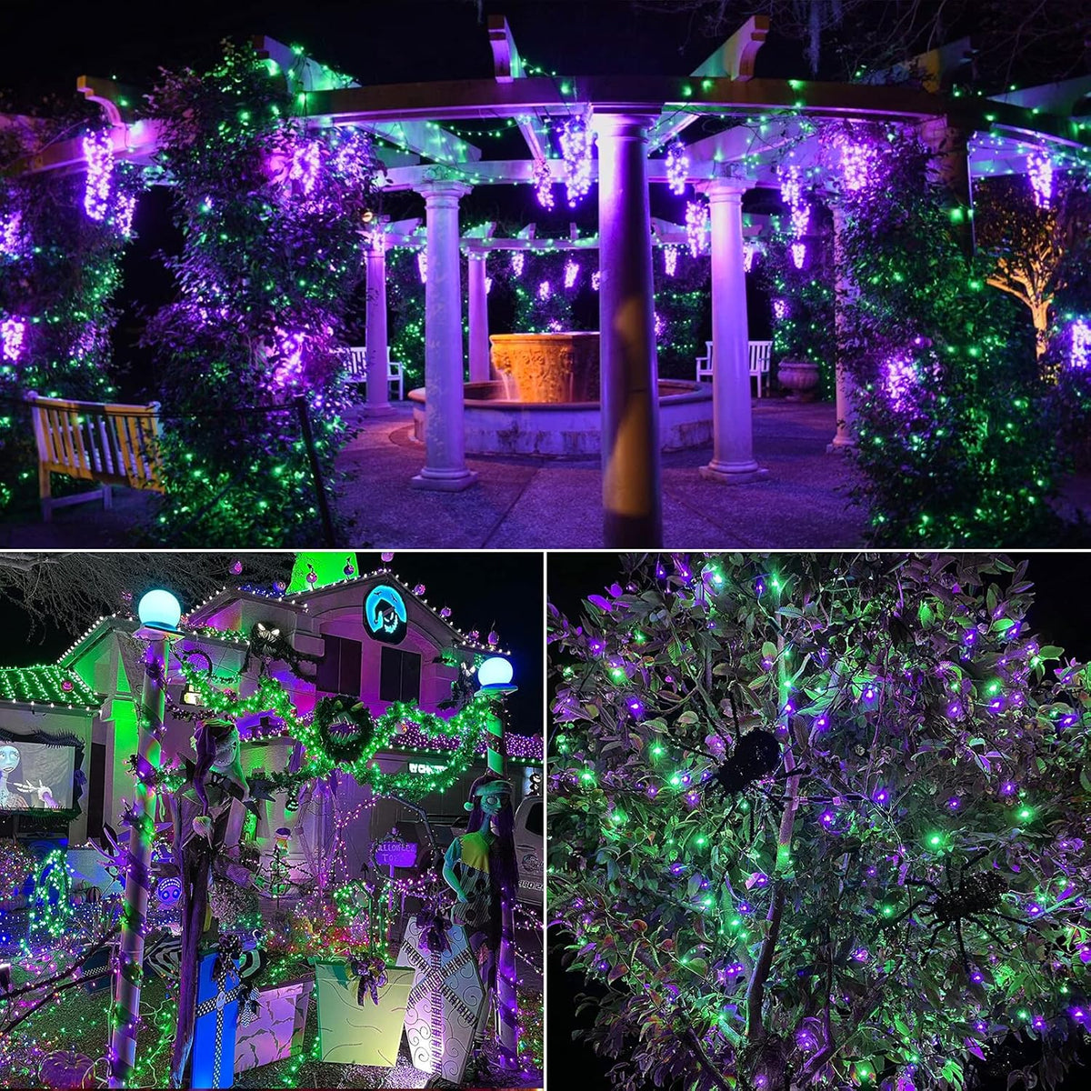 Brizled Purple & Green Halloween Lights, 33ft 100 LED Halloween String Lights 5mm Wide Angle String