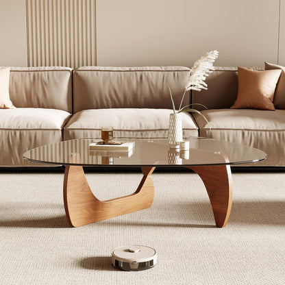 Honyee Morden Coffee Table, 42.5" x 28.5" x 16.1" Triangle Tempered Glass Top for Living Room