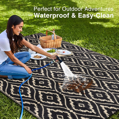 OLANLY Outdoor Rug 5x8 ft Waterproof, Outdoor Plastic Straw Rug with Geometric Pattern Clearance