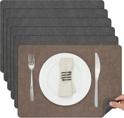 Myir JUN Placemats Dual Sided, Faux Leather Place Mats Set of 6 Indoor Placemat for Dining Table