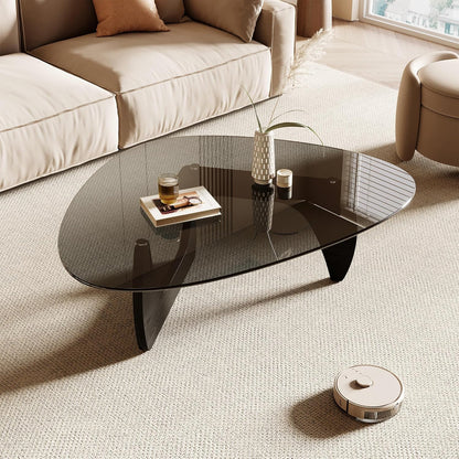 Honyee Morden Coffee Table, 42.5" x 28.5" x 16.1" Triangle Tempered Glass Top for Living Room