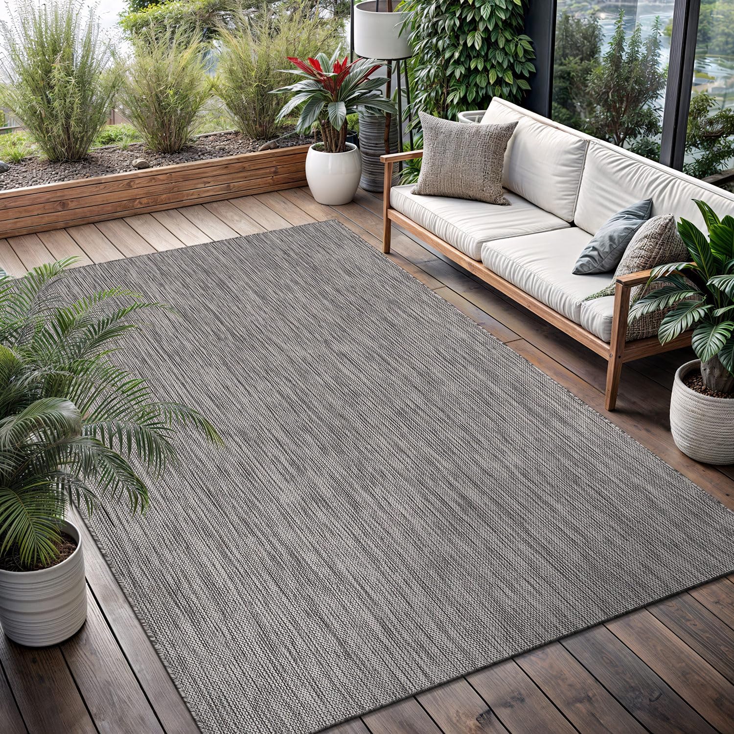 Washable Indoor Outdoor Rug 8x10 Weather Resistant Area Rugs Modern Solid for Porch Deck Balcony