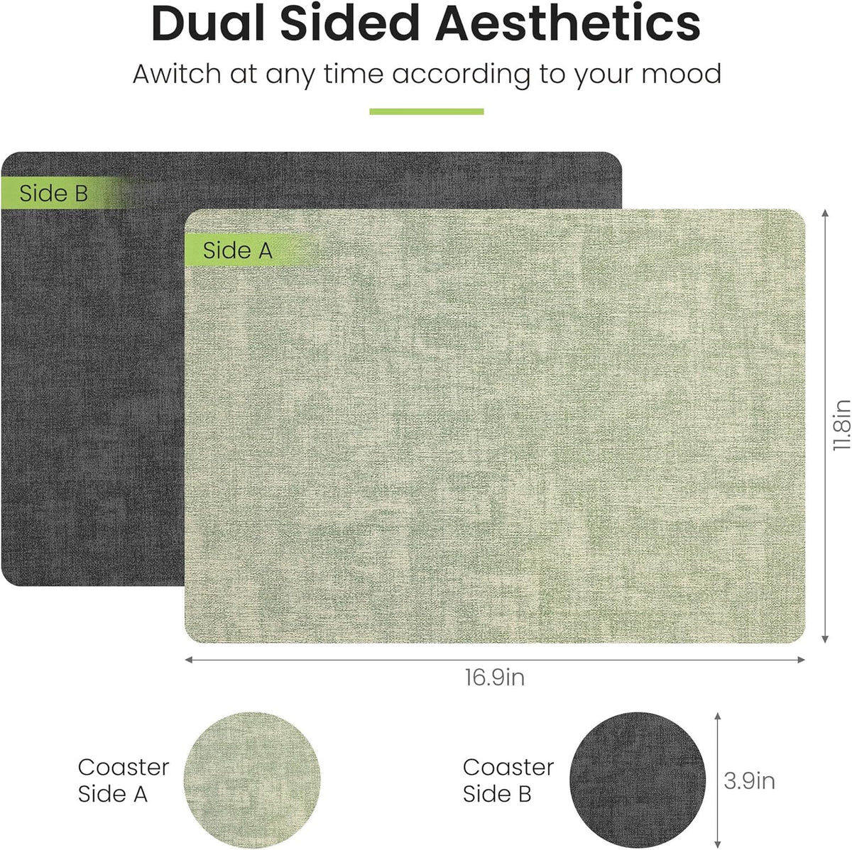Faux Leather Dual Sided Placemats Set of 4, Square Non-Slip Heat Resistant Placemats with Coaster