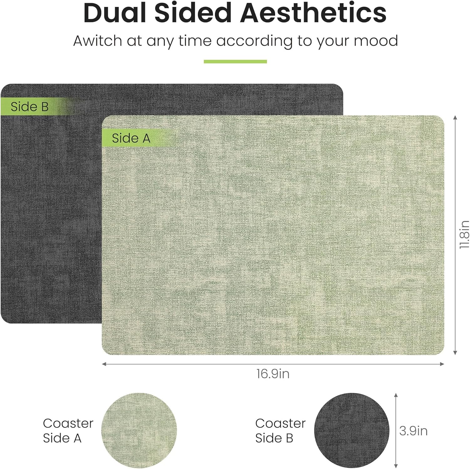 Faux Leather Dual Sided Placemats Set of 6, Square Non-Slip Heat Resistant Placemats with Coaster