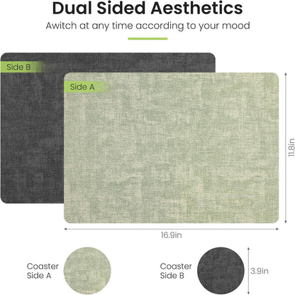 Faux Leather Dual Sided Placemats Set of 6, Square Non-Slip Heat Resistant Placemats with Coaster
