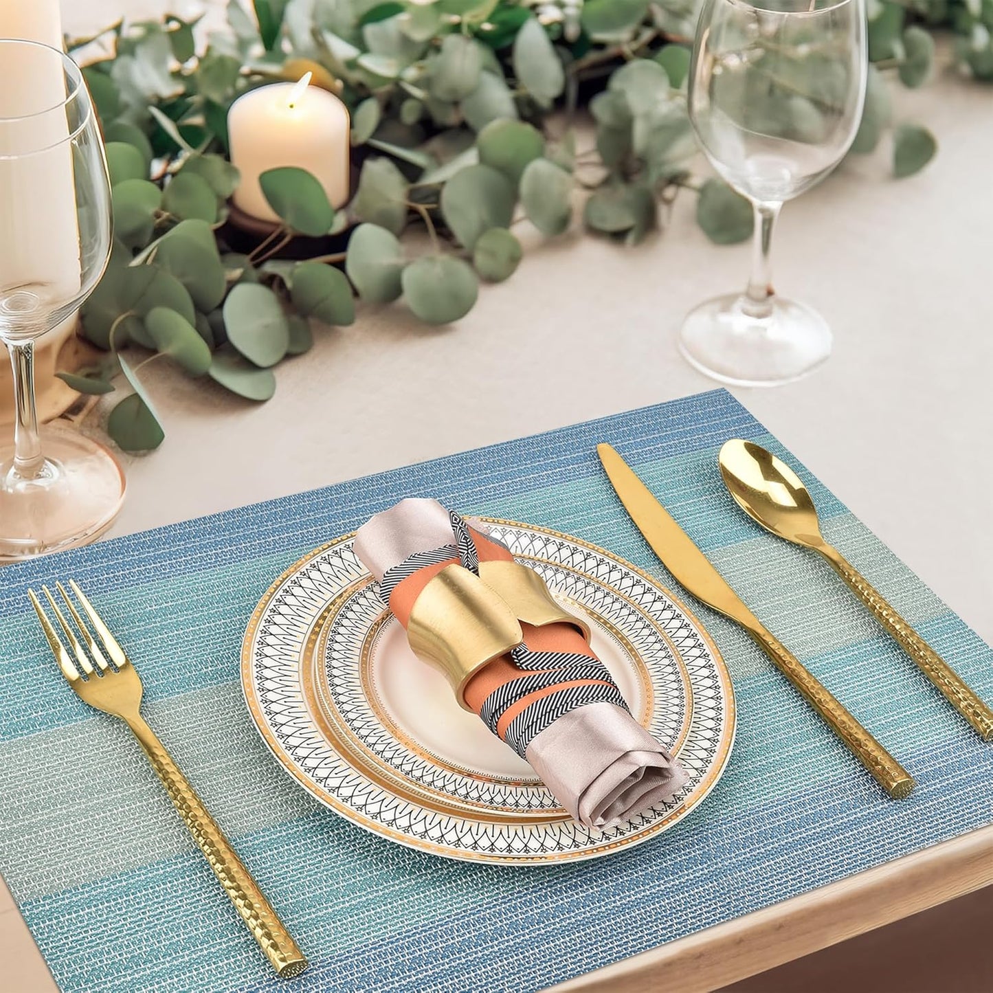 Placemats Set of 8 - Easy Clean Washable Vinyl Placemats - Wipeable Heat Resistant Table Mats for