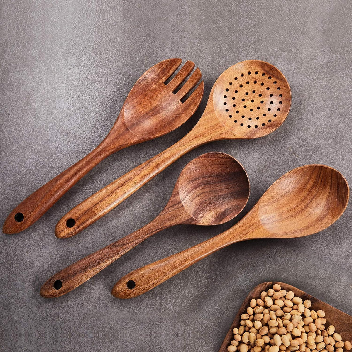 Wooden Kitchen Utensils Set,GUDAMAYE 6 PCE Wooden Spoons for Cooking,Wooden Cooking