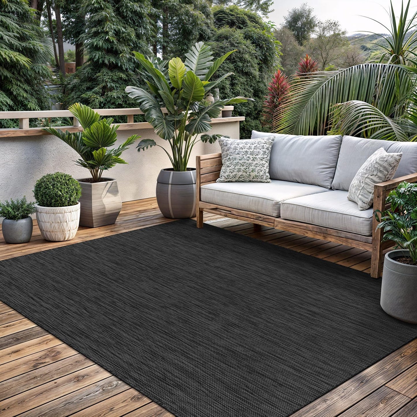 Washable Indoor Outdoor Rug 9x12 Weather Resistant Area Rugs Modern Solid for Porch Deck Balcony