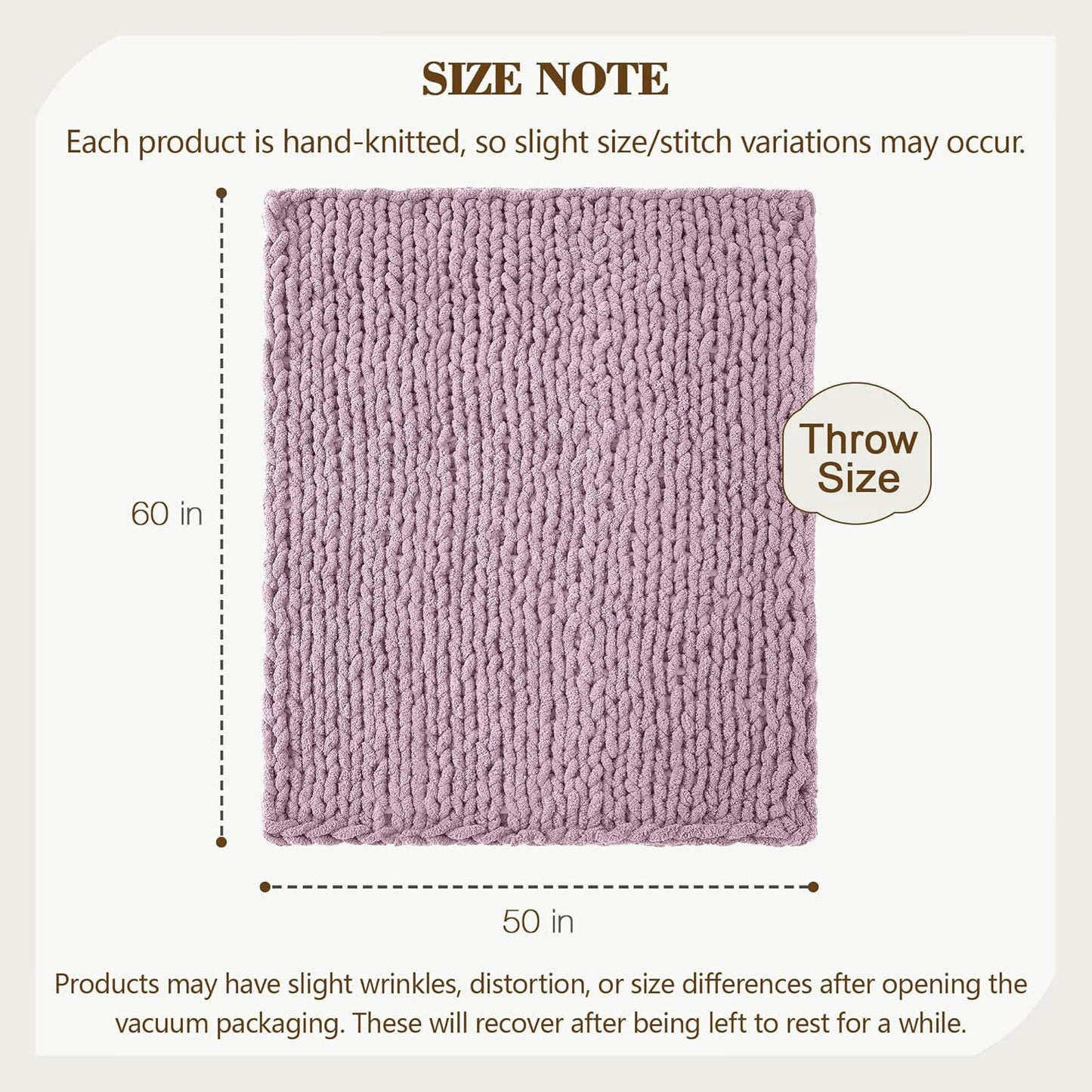 Carriediosa Chunky Knit Throw Blanket 50" X 60", 100% Hand Made Large Chenille Loop Yarn Soft