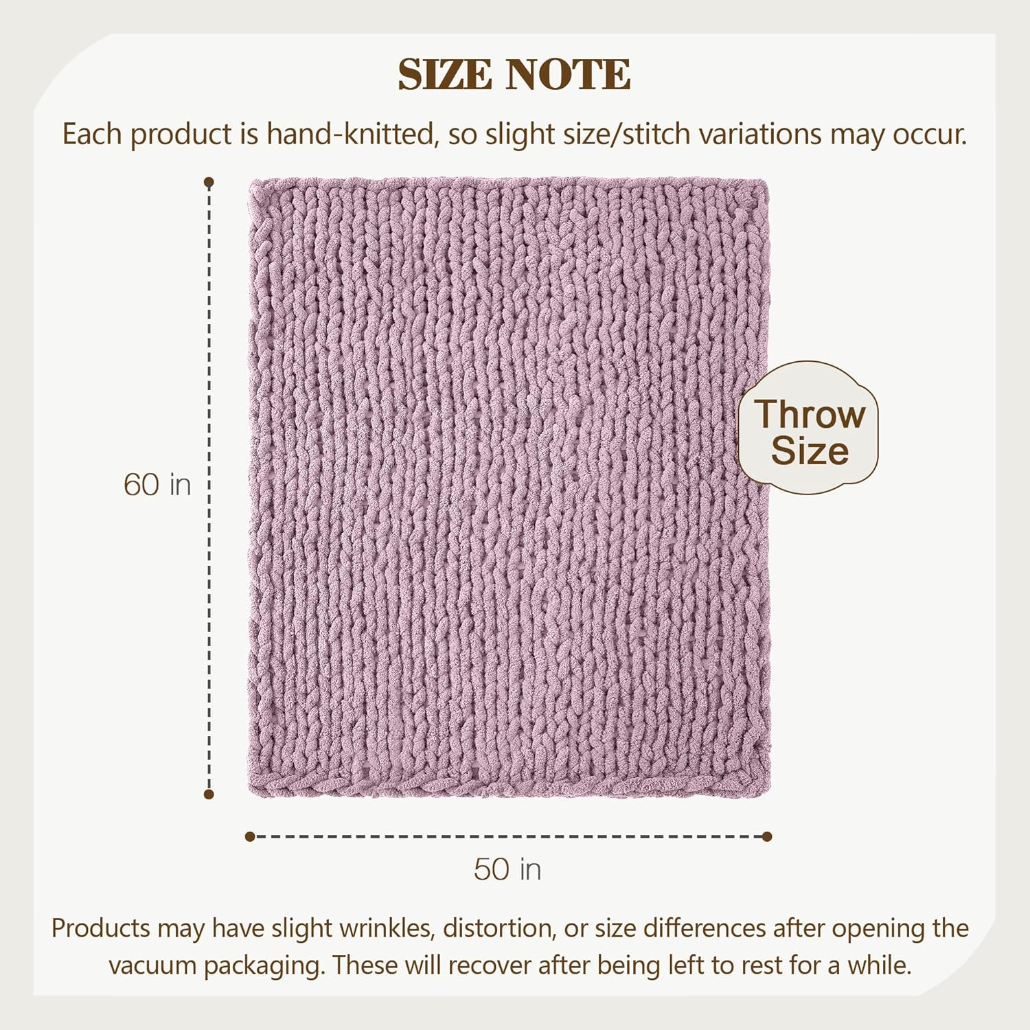 Carriediosa Chunky Knit Throw Blanket 50" X 60", 100% Hand Made Large Chenille Loop Yarn Soft