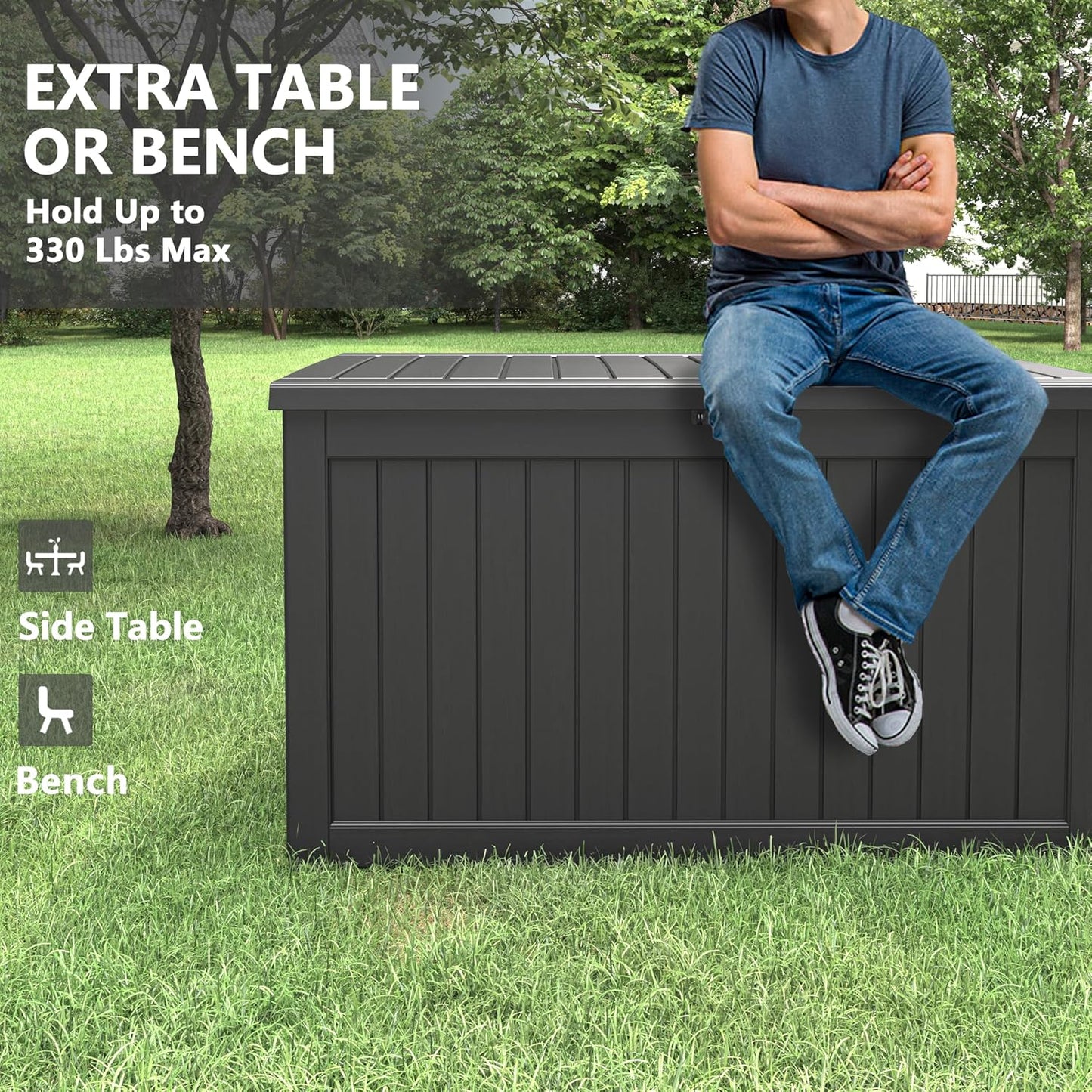 KAMABOKO 230 Gallon Outdoor Storage Box, Resin Deck Boxes Indoor and outdoor, Waterproof Storage