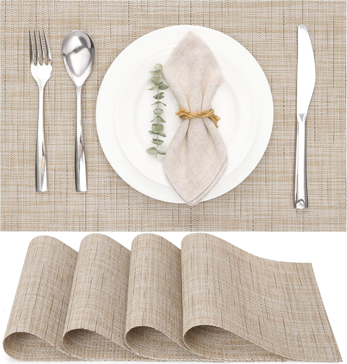 Myir JUN Placemats Set of 4, Vinyl Woven Placemats Place Mats Indoor Set of 4 Washable Table Mats