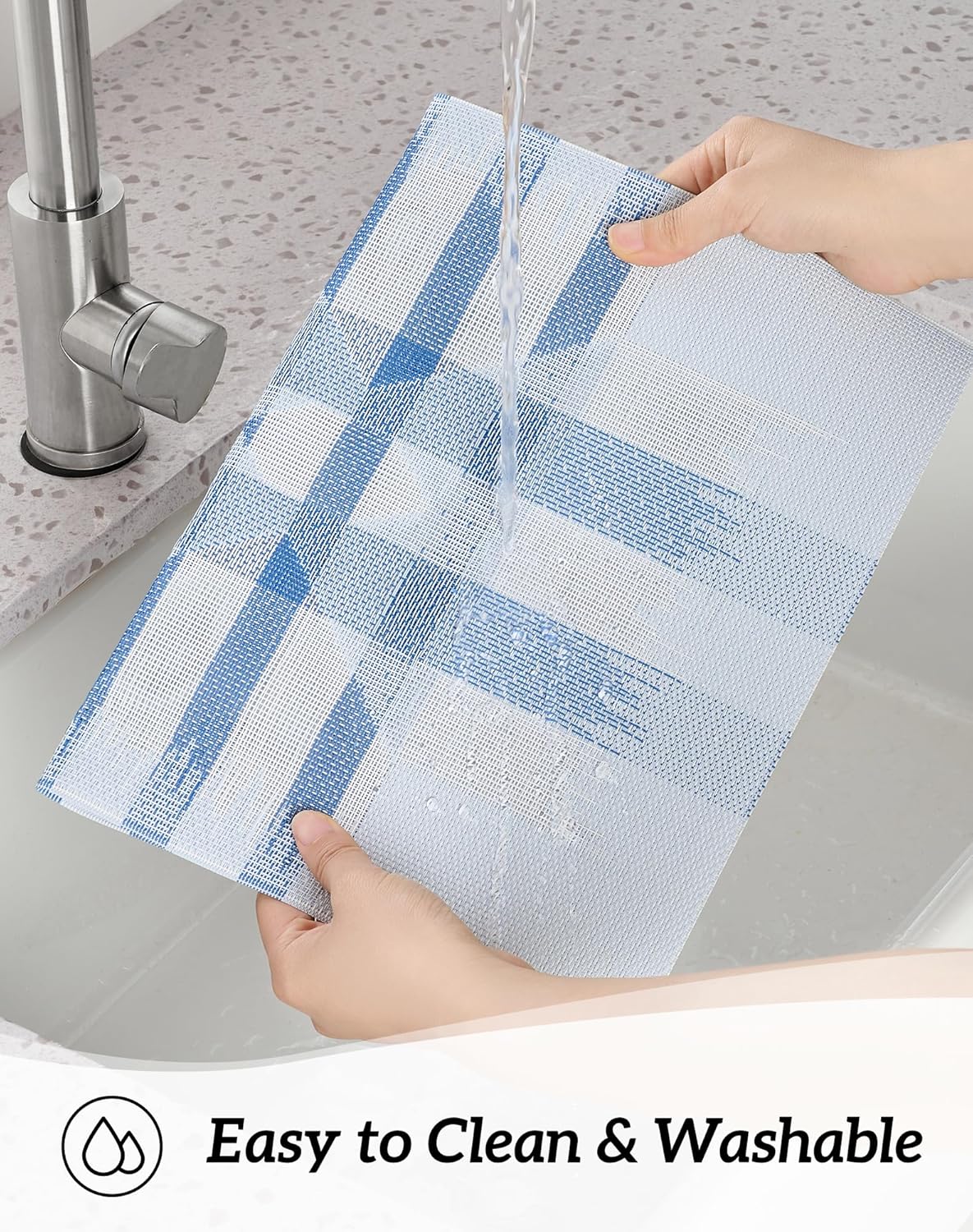 Leetaltree Geometric Print Blue Placemats Set of 6 - Heat Resistant Non-Slip Place mats for Dining