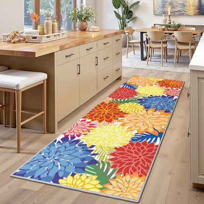 Area Rug 2x6 Washable Entry Rug Multicolored Tropical Botanical Modern Floral Indoor Kitchen Door