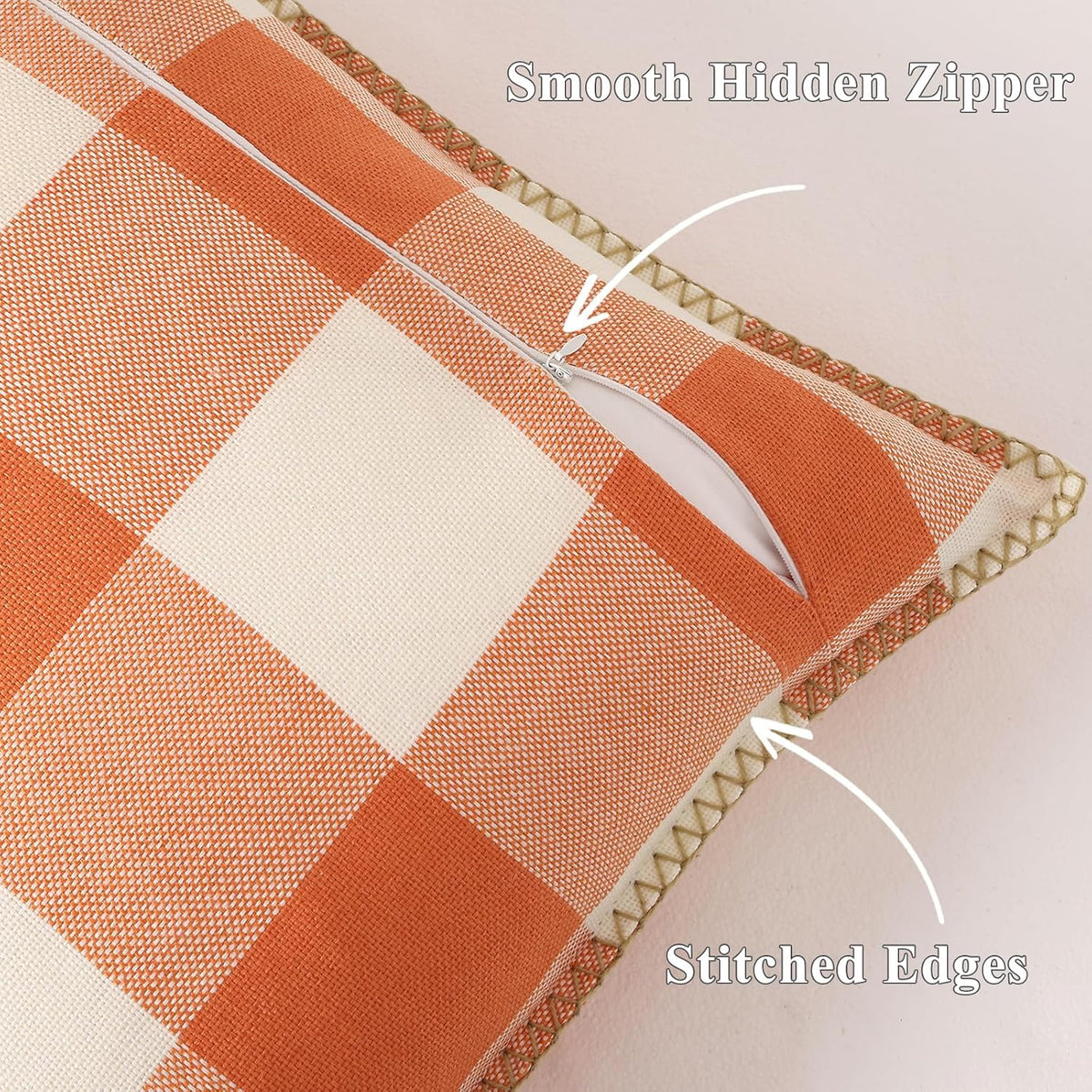 decorUhome Fall Orange and White Decorative Throw Pillow Covers 24x24 Set of 2, Buffalo Plaid Check