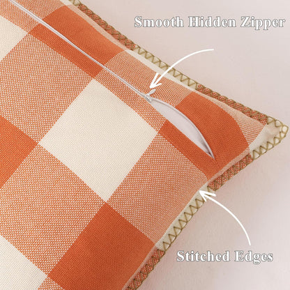 decorUhome Fall Orange and White Decorative Throw Pillow Covers 24x24 Set of 2, Buffalo Plaid Check