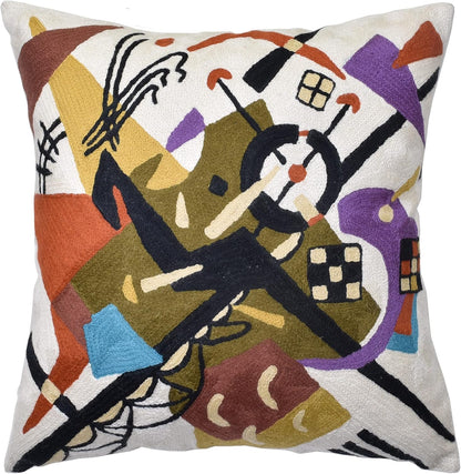 Kandinsky Abstract Pillow Cover - White Modern Throw Pillowcase Cream Chair Cushion Contemporary