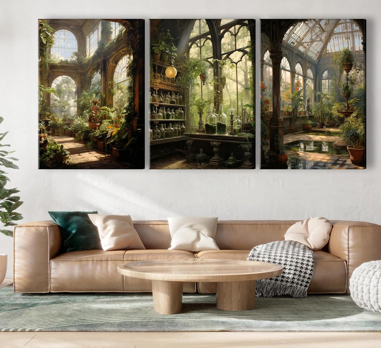 3pcs Framed William Morris Green Plants Canvas Wall Art Medieval Castle Posters Prints Gothictalian