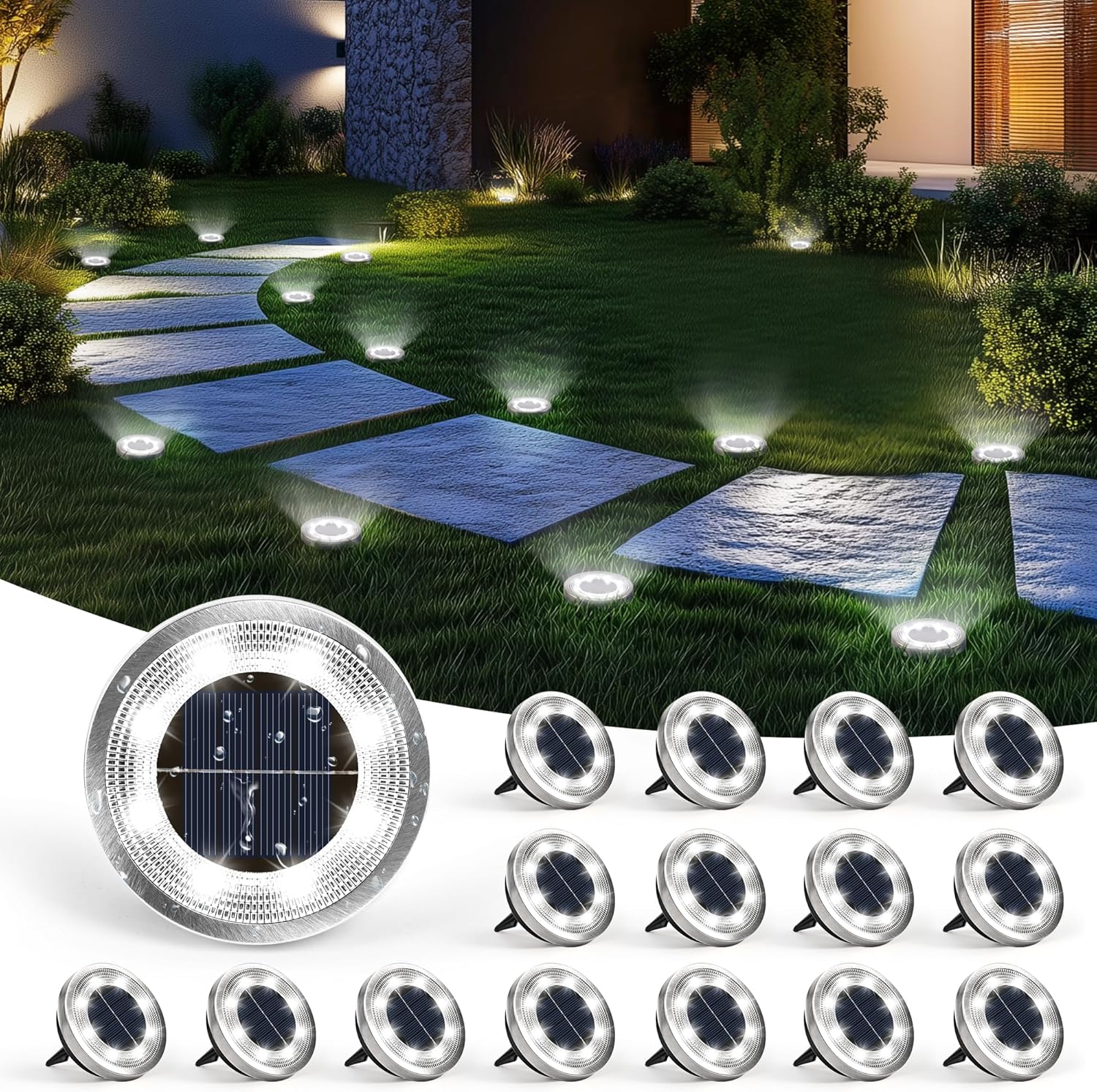 SOLPEX 16 Pack Solar Ground Lights Outdoor Waterproof, Solar Powered Pathway Lights, Landscape