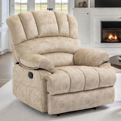 Luxlen Large Manual Recliner Chair,Soft Fabric Push Back Recliner with Overstuffed Armrest and