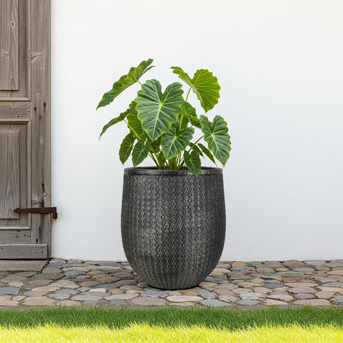 Worth Garden 12" Dia x 15" H Round Planter – Lightweight Magnesium Oxide Cement Plant Pot with