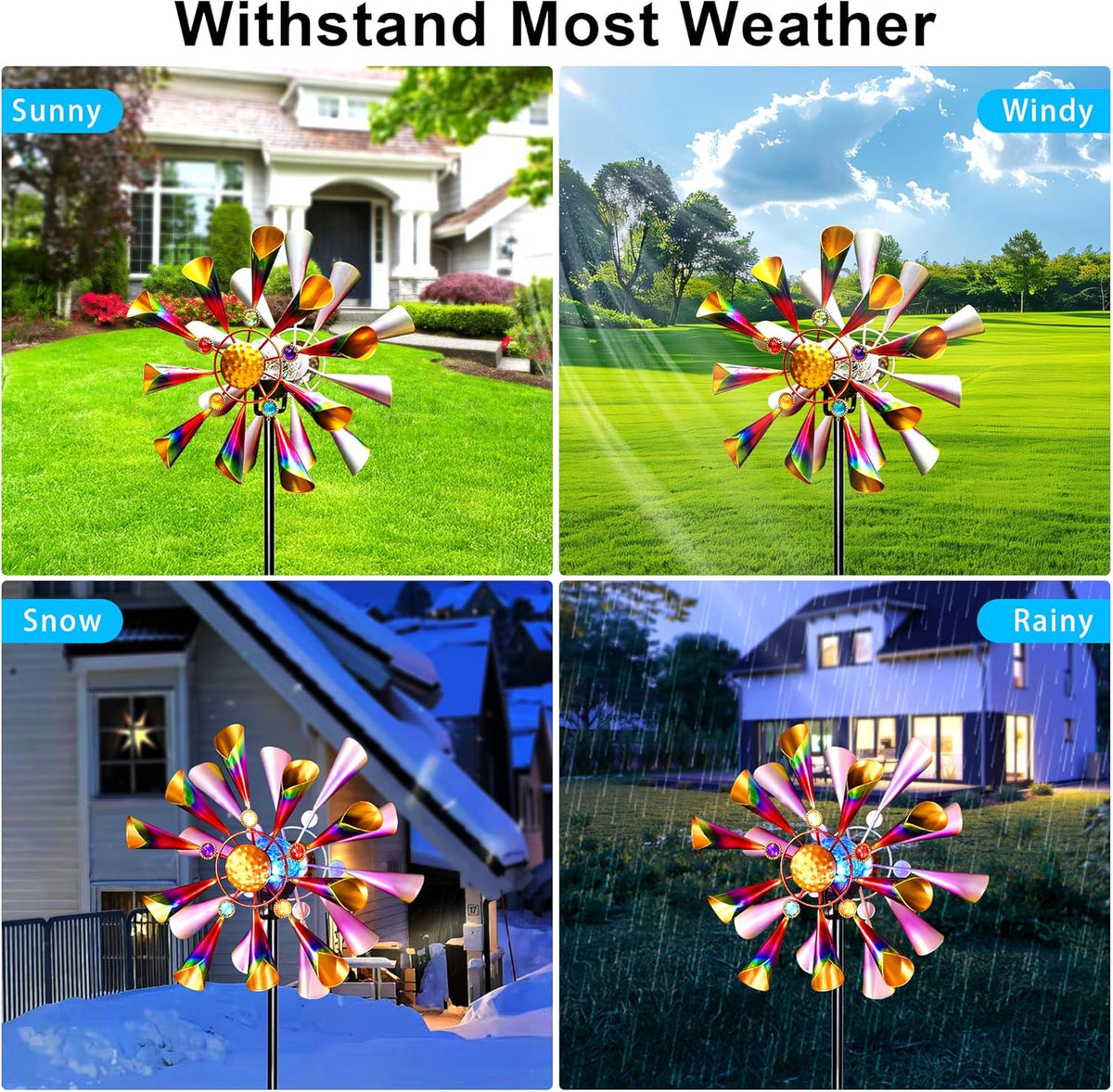 54'' Wind Spinners Outdoor Solar Garden Decor Light - Unique Metal Stake Colorful Windmill, Durable