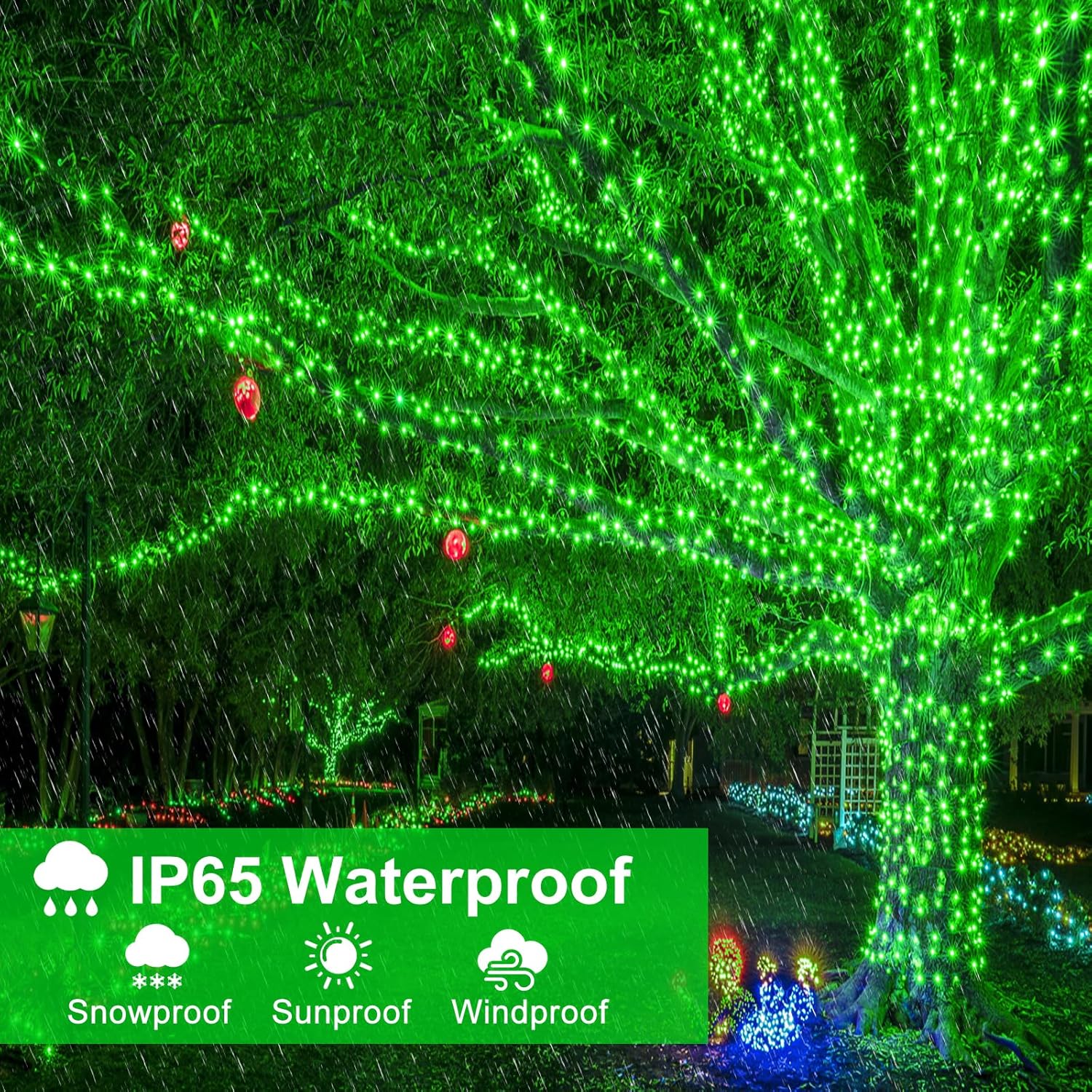 2 Pack Christmas Lights Outdoor, Total 200FT 600LED String Lights for Outside with 8 Modes